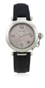 A LADIES STAINLESS STEEL CARTIER PASHA AUTOMATIC WRIST WATCH CIRCA 2000s, REF. 2324 D: Sunburst pink