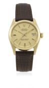 A RARE MID SIZE 18K SOLID GOLD ROLEX OYSTER PERPETUAL DATEJUST WRIST WATCH CIRCA 1975, REF. 6824