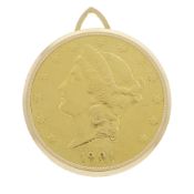 A FINE & RARE GENTLEMAN'S 18K SOLID GOLD PATEK PHILIPPE 20 DOLLAR COIN POCKET WATCH CIRCA 1970,