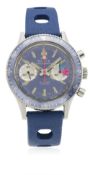 A GENTLEMAN'S STAINLESS STEEL ROYCE YACHTING CHRONOGRAPH WRIST WATCH CIRCA 1970s D: Blue sunburst
