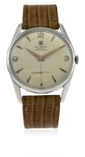 A RARE GENTLEMAN'S LARGE SIZE STAINLESS STEEL UNIVERSAL GENEVE WRIST WATCH CIRCA 1950s, REF.