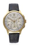 A RARE GENTLEMAN'S LARGE SIZE GOLD PLATED CHRONOGRAPHE SUISSE TRIPLE CALENDAR CHRONOGRAPH WRIST