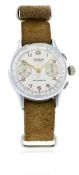 A RARE GENTLEMAN'S BRITISH MILITARY ORATOR CHRONOGRAPH WRIST WATCH CIRCA 1940s  D: Silver dial