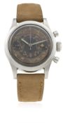 A RARE GENTLEMAN'S STAINLESS STEEL ARSA WATERPROOF CHRONOGRAPH WRIST WATCH CIRCA 1950 WITH 