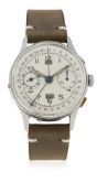 A GENTLEMAN'S STAINLESS STEEL ANGELUS CHRONODATO WRIST WATCH CIRCA 1940s WITH REFINISHED DIAL D: