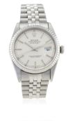 A GENTLEMAN'S STEEL & WHITE GOLD ROLEX OYSTER PERPETUAL DATEJUST BRACELET WATCH CIRCA 1995, REF.