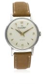 A GENTLEMAN'S STAINLESS STEEL IWC AUTOMATIC WRIST WATCH CIRCA 1950s D: Silver dial with gilt 
