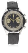 A RARE GENTLEMAN’S STAINLESS STEEL LIP DIVERS CHRONOGRAPH WRIST WATCH CIRCA 1960s  D: Gloss black