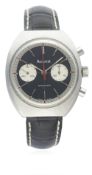 A GENTLEMAN'S STAINLESS STEEL ACCURIST SCHOCKMASTER CHRONOGRAPH WRIST WATCH CIRCA 1970s D: Black