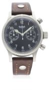 A GENTLEMAN'S STAINLESS STEEL HANHART CHRONOGRAPH WRIST WATCH CIRCA 2000 D: Black dial with luminous