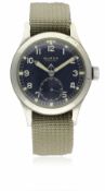 A GENTLEMAN'S STAINLESS STEEL BRITISH MILITARY BUREN GRAND PRIX W.W.W. WRIST WATCH CIRCA 1940s D: