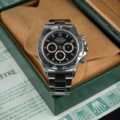 A RARE GENTLEMAN'S STAINLESS STEEL ROLEX OYSTER PERPETUAL COSMOGRAPH 