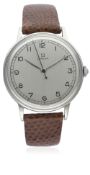 A GENTLEMAN'S LARGE SIZE STAINLESS STEEL OMEGA WRIST WATCH CIRCA 1940s, REF. 2325/6  D: Silver