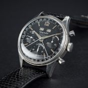 A RARE GENTLEMAN’S STAINLESS STEEL GIGANDET WAKMANN TRIPLE CALENDAR CHRONOGRAPH WRIST WATCH CIRCA