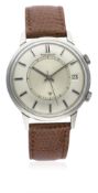 A RARE GENTLEMAN'S LARGE SIZE STAINLESS STEEL JAEGER LECOULTRE MEMOVOX ALARM WRIST WATCH CIRCA 1960s