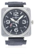 A GENTLEMAN'S STAINLESS STEEL BELL & ROSS AVIATION BR 01-97 POWER RESERVE WRIST WATCH DATED 2006