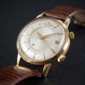 A RARE GENTLEMAN'S 18K SOLID GOLD JAEGER LECOULTRE MEMOVOX AUTOMATIC ALARM WRIST WATCH CIRCA