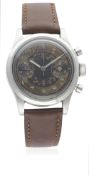 A RARE GENTLEMAN'S STAINLESS STEEL ARSA WATERPROOF CHRONOGRAPH WRIST WATCH CIRCA 1940s WITH 