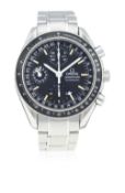 A GENTLEMAN'S STAINLESS STEEL OMEGA SPEEDMASTER AUTOMATIC TRIPLE CALENDAR CHRONOGRAPH BRACELET WATCH