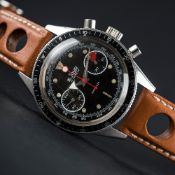 A RARE GENTLEMAN'S STAINLESS STEEL LEJOUR CHRONOGRAPH WRIST WATCH CIRCA 1960s WITH 