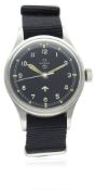 A GENTLEMAN'S STAINLESS STEEL BRITISH MILITARY OMEGA RAF PILOTS WRIST WATCH DATED 1953, REF. 2777-