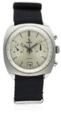 A GENTLEMAN’S STAINLESS STEEL YEMA CHRONOGRAPH WRIST WATCH CIRCA 1970s D: Silver dial with silver