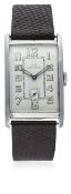 A GENTLEMAN'S LARGE SIZE STAINLESS STEEL IWC SCHAFFHAUSEN WRIST WATCH CIRCA 1930s D: Silver dial