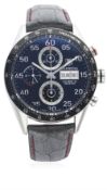 A GENTLEMAN'S STAINLESS STEEL TAG HEUER CARRERA CALIBRE 16 AUTOMATIC CHRONOGRAPH WRIST WATCH CIRCA