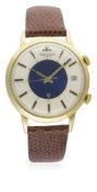 A GENTLEMAN'S 18K SOLID GOLD JAEGER LECOULTRE MEMOVOX AUTOMATIC ALARM WRIST WATCH CIRCA 1960s D: