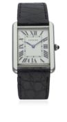 A GENTLEMAN'S STAINLESS STEEL CARTIER TANK SOLO WRIST WATCH CIRCA 2012, REF. 3169 D: Silver dial