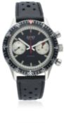 A GENTLEMAN’S STAINLESS STEEL CAMY DIVERS CHRONOGRAPH WRIST WATCH CIRCA 1970 D: Black dial with