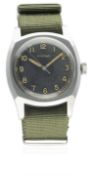 A RARE GENTLEMAN'S STAINLESS STEEL ETERNA PILOTS WRIST WATCH CIRCA 1940s D: Black dial with luminous