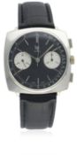 A GENTLEMAN'S LIP CHRONOGRAPH WRIST WATCH CIRCA 1970 WITH ORIGINAL BOX D: Black dial with silver