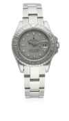 A LADIES STAINLESS STEEL & PLATINUM ROLEX OYSTER PERPETUAL DATE YACHTMASTER BRACELET WATCH CIRCA