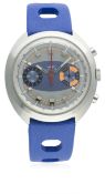 A GENTLEMAN'S STAINLESS STEEL DUGENA CHRONOGRAPH WRIST WATCH CIRCA 1970s D: Grey & blue 