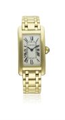 A LADIES 18K SOLID YELLOW GOLD CARTIER TANK AMERICAINE BRACELET WATCH CIRCA 2005, REF. 1710 D:
