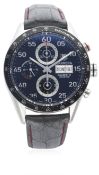 A GENTLEMAN'S STAINLESS STEEL TAG HEUER CARRERA CALIBRE 16 AUTOMATIC CHRONOGRAPH WRIST WATCH CIRCA