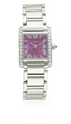 A LADIES STAINLESS STEEL CARTIER TANK FRANCAISE BRACELET WATCH CIRCA 2000, REF. 2384 D: 