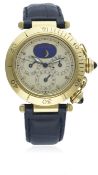A GENTLEMAN'S 18K SOLID GOLD CARTIER PASHA MOONPHASE CALENDAR WRIST WATCH CIRCA 1990, REF. 30002