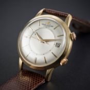A RARE GENTLEMAN'S 18K SOLID GOLD JAEGER LECOULTRE MEMOVOX AUTOMATIC ALARM WRIST WATCH CIRCA