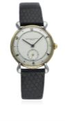 A GENTLEMAN'S STEEL & GOLD VACHERON & CONSTANTIN WRIST WATCH CIRCA 1950s D: Silver dial with bi-