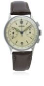 A RARE GENTLEMAN'S STAINLESS STEEL JAEGER CHRONOGRAPH WRIST WATCH CIRCA 1945, REF. 22437 D: Silver
