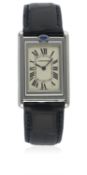 A GENTLEMAN'S STAINLESS STEEL CARTIER TANK BASCULANTE 
