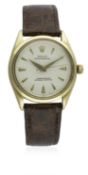 A GENTLEMAN'S 18K SOLID GOLD ROLEX OYSTER PERPETUAL WRIST WATCH CIRCA 1950s, REF. 6284 D: Silver 