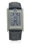 A MID SIZE STAINLESS STEEL CARTIER TANK BASCULANTE WRIST WATCH CIRCA 2000, REF. 2405 D: Grey dial