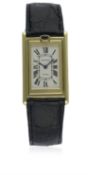 A FINE & RARE GENTLEMAN'S 18K SOLID GOLD CARTIER PARIS TANK BASCULANTE WRIST WATCH CIRCA 1990s D:
