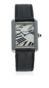 A LADIES STAINLESS STEEL CARTIER TANK SOLO WRIST WATCH CIRCA 2010, REF. 3170 WITH 