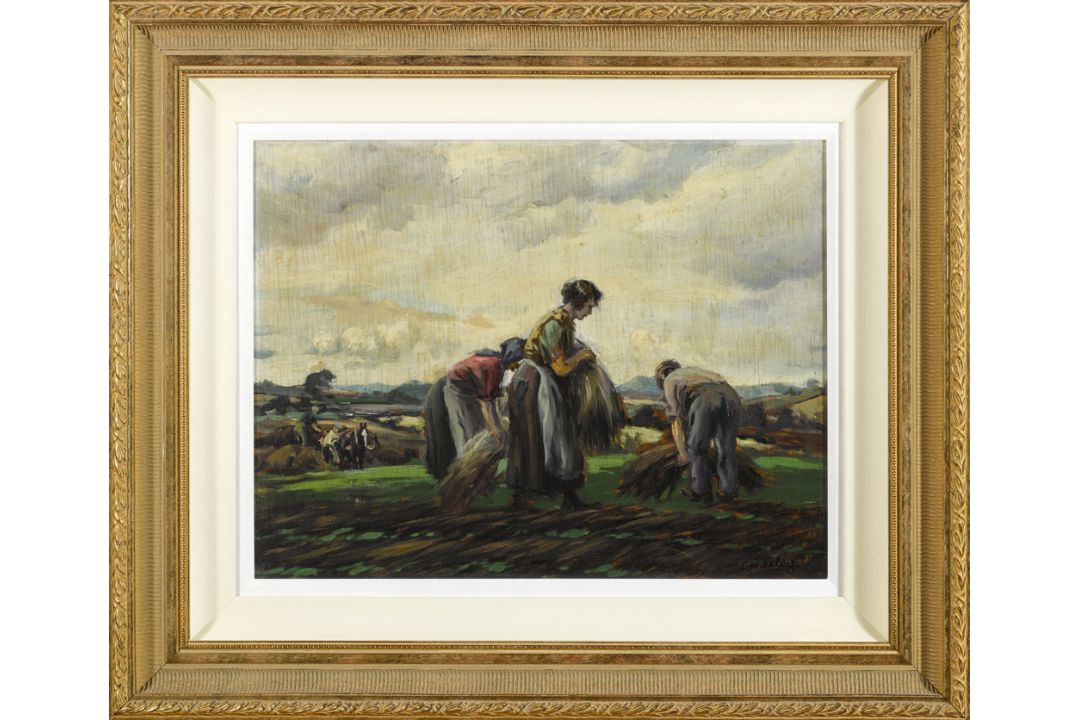 Charles J. McAuley (1910-1999) THE FLAX GATHERERS oil on board signed lower right 16 x 20½in. (40.64 - Image 2 of 2