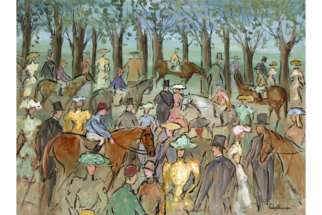 Gladys Maccabe HRUA ROI FRSA (b.1918) THE PARADE RING, 1991 oil on canvas signed lower right; - Image 1 of 2
