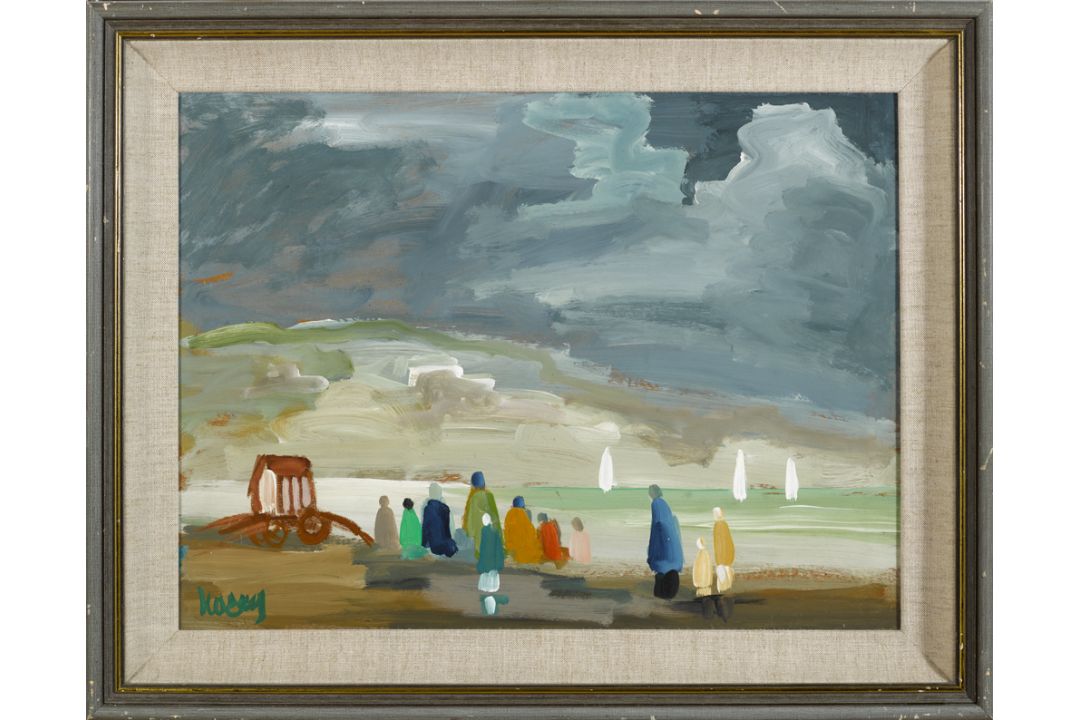 Markey Robinson (1918-1999) WATCHING THE BOATS RETURN oil on board signed lower left 17 x 23in. ( - Image 2 of 2